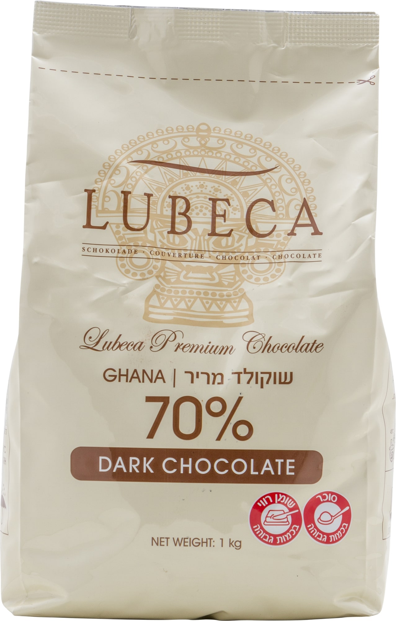 Lubeca - שוקולד מריר 70% פרווה GHANA - אריזה 1 ק
