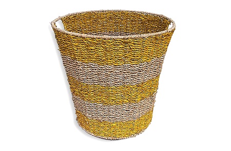 סלסלת עשב ים עגולה בינונית עם מסגרת מתכת - טבעי וצהוב D40/30 H38