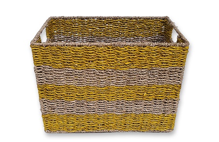 סלסלת עשב ים מלבנית בינונית עם מסגרת מתכת - טבעי וצהוב 38x23 H28