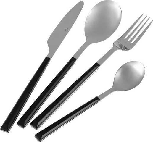 סט סכו”ם 24 חלקים כסף ידית שחורה ROSO BISTRO