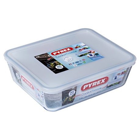 Pyrex - כלי אחסון מלבני מזכוכית עם מכסה 1.6 ל' 22*27 ס