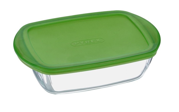 Pyrex - תבנית אחסון מלבנית מזכוכית + מכסה 1.1 ל' 23*25 ס